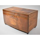 A Mid 19th Century Bow Fronted Inlaid Flame Mahogany Tea Caddy with Hinged Lid, Replacement Interior