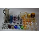 A Large Collection of Coloured Glassware to Comprise Smoked Glass Lemonade Set, Amber Glass Example,