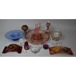 A Collection of Various Coloured Glasswares to Comprise Bowls, Paperweights, Swan Knife Rests etc