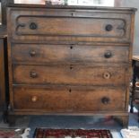 A 19th Century Crossbanded Oak Four Drawer Secretaire Chest with Fitted Top Drawer, Bracket Feet, In