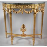 A Nice Quality Continental Marble Topped Gilt Demi Lune Console Table with Swag and Foliate