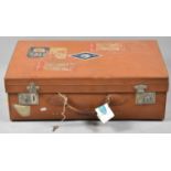 A Vintage Leather Suitcase with Paper Labels to Include SS United States, 61cm wide
