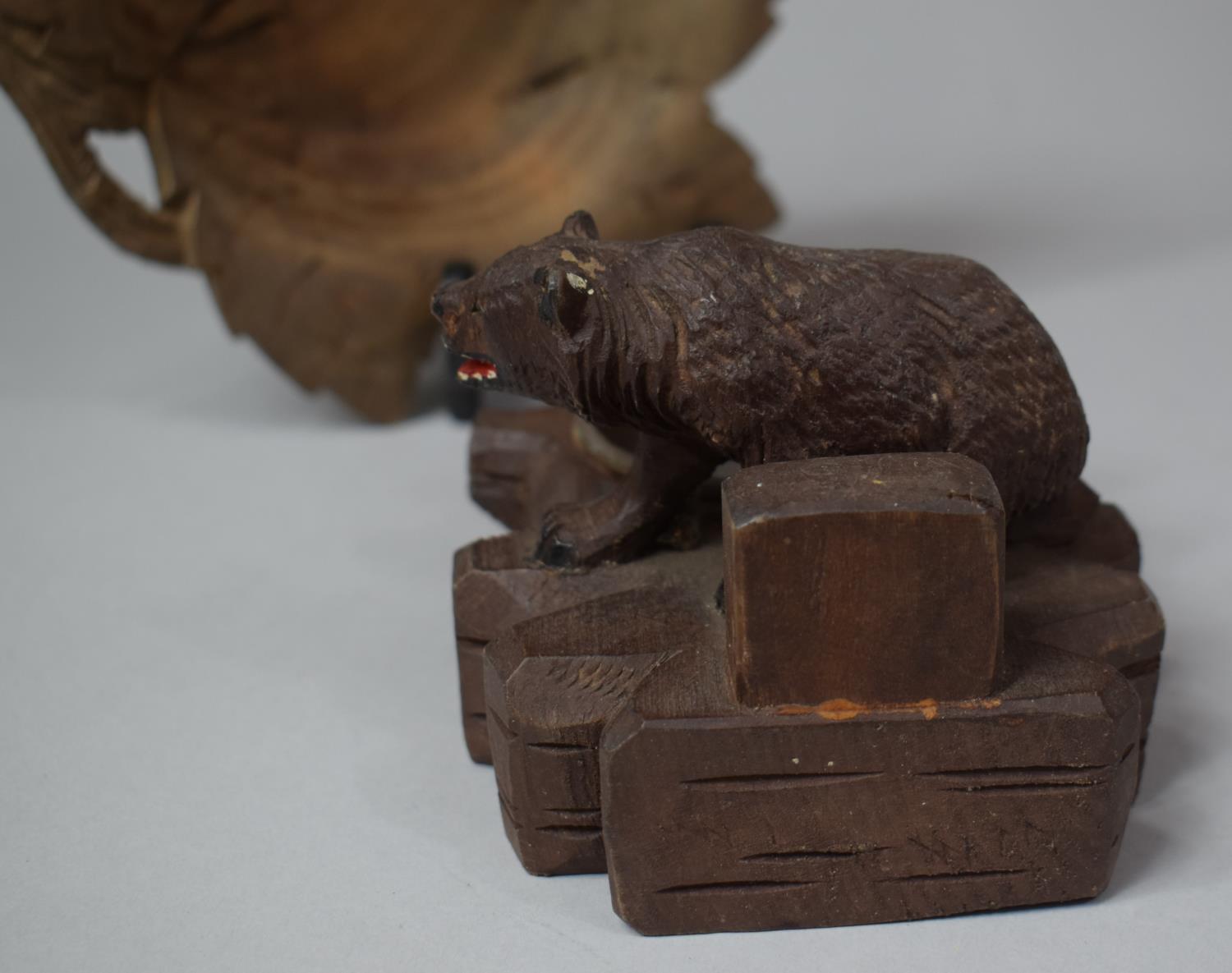 A Black Forest Carved Wooden Novelty Ashtray In the Form of a Bear Together with a Carved Wooden - Image 3 of 3