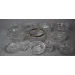 A Collection of Various Cut Glass Bowls etc to Comprise Five Large Bowls, Cut Glass Basket, Lidded