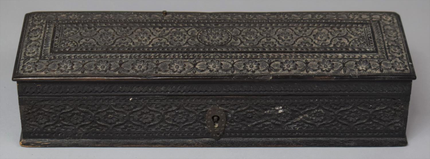 A 19th Century Intricately Carved Ebony Pen Box with Hinged Lid, 26.5cm wide - Image 2 of 2