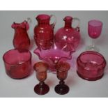A Collection of Nine Pieces of Cranberry and Ruby Glass to Comprise Jugs, Bowls, Drinking Glasses