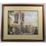 A Framed Coloured Print of the Old Welsh Bridge, Shrewsbury, 45x36cm