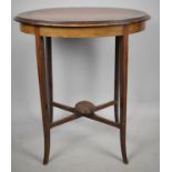 An Edwardian Oval Topped Banded Inlay and Crossbanded Occasional Table with Cross Stretcher, 64cm