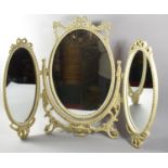A Cream and Gilt Triple Dressing Table Mirror with Oval Glass, 66cm High