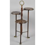 An Edwardian Stepped Three Tier Tripod Cake Stand with Brass Carrying Handles and Brass Claw Feet,