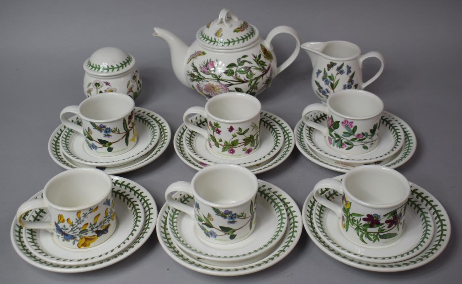 A Collection of Portmeirion Botanic Garden Teawares to Comprise Six Cups, Lidded Sugar, Jug, Teapot,