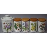 Four Portmeirion Pomona and Botanic Garden Lidded Storage Jars together with a Larger Lidded Example