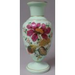 A Early 20th Century Opaque Glass Vase Decorated in Coloured Enamels with Flowers and Leaves, 31cm