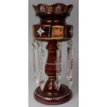 A Late Victorian/Edwardian Ruby Glass Lustre with Plain Glass Droppers, 31.5cm high