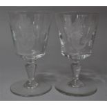 A Pair of Baccarat Goblets Engraved with Mermaid and Merman, 15.5cm High