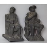 A Pair of Late 19th Century Cast Metal Mounts or Doorstops In the Form of Seated Gents In Tavern,