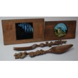 A Black Forest Spoon and Fork Set (Fork AF) Together with Two Coloured Magic Lantern Slides