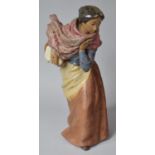 A Large Nao Figure of Girl with Scarf and Carrying Basket, Damage to Head, 49cm, high