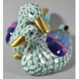 A Hungarian Herend Group of Two Ducks, 10cm wide
