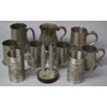 A Collection of Various Pewter Tankards, 9 in total Together with a Souvenir