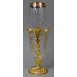 A Mid 20th Century Tall Glass Vase Housed in Gilt Metal Acanthus Tripod Support, 38.5cm high