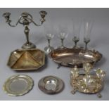 A Collection of Various Silver Plated Items to comprise Three Branch Candelabra, Serving Dishes