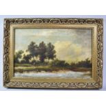 A Gilt Framed Oil on Canvas Depicting Figure Walking Beside River, Signed W Muran, 39x29cm