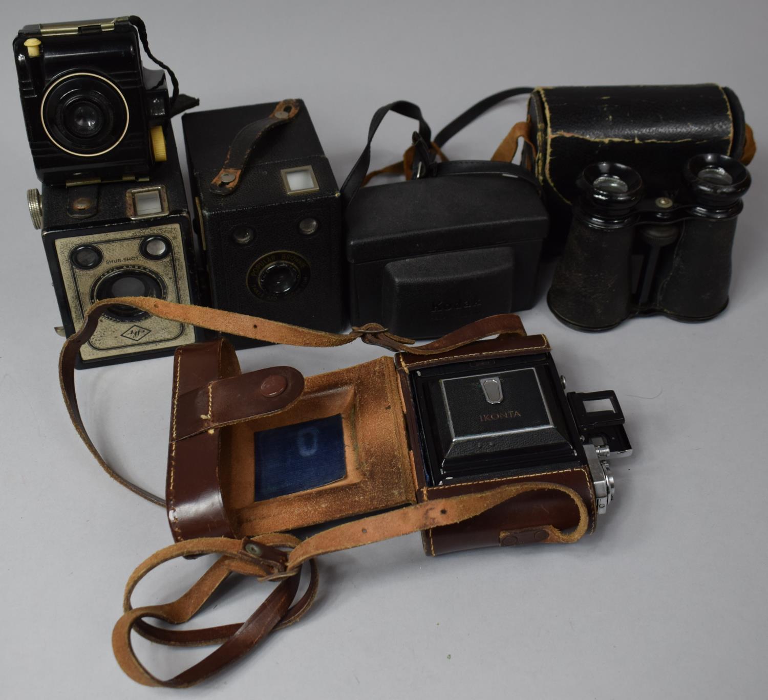 A Collection of Vintage Cameras and Pair of Binoculars