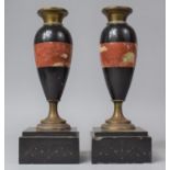 A Pair of French Black Slate and Marble Vase Shaped Clock Garnitures, Each 26cn high