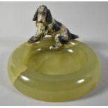 An Edwardian Cold Painted Spelter Study of Seated Spaniel on Circular Onyx Dish, 10cm Diameter