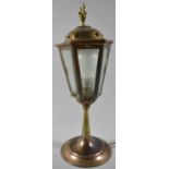 A Brass Table Lamp in the Form of a Hexagonal Lantern with Flame Finial, 36cm high