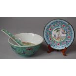 A 19th Century Chinese Export Enamelled Dish Together with a 20th Century Chinese Bowl and Spoon