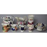 A Collection of 19th Century Ceramics to Include Gaudy Welsh Imari Pattern Jugs, Cup and Saucers,