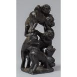 A Carved Stone Figure Group of Monkeys, 9.5cm High