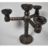 A Late Victorian/Edwardian Wooden Three Branch Candelabra with Bobbin Support and Struts, 18cm high