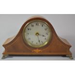 An Inlaid Mahogany Edwardian Mantle Clock with Replacement Battery Movement, Ormolu Bracket Feet,