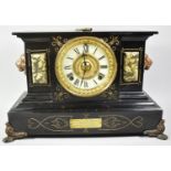 An Edwardian Black Slate and Marble Presentation Mantle Clock Presented to G.H. Ousley, May 5th