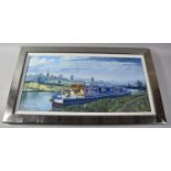 A Framed Oil on Canvas Depicting Canal Scene, Signed David Wright 2005 59x29cm