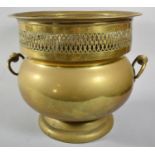 A Brass Two Handled Planter with Pierced Border, 35cm Diameter