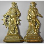 A Pair of Late 19th Century Brass Door Stops In the Form of Sailors, "Britain's Pride", Each 29cm