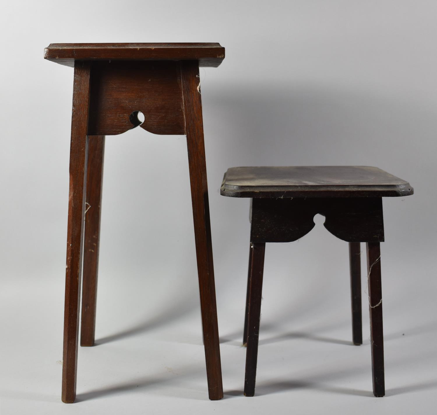 Two Small Oak Square Topped Jardiniere Stands, Tallest 45.5cm High