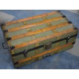 A Vintage Brass and Wooden Banded Canvas Covered Trunk, 76cm wide