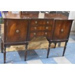 A Reproduction Mahogany Sideboard with Three Centre Drawer Flanked by Cupboards, Crossbanded Top,