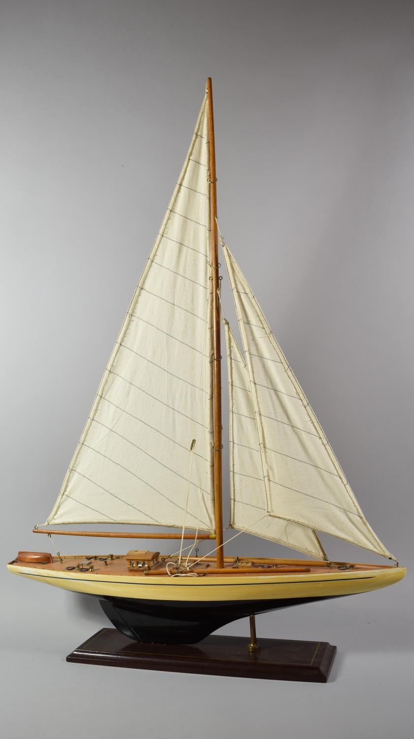 A Late 20th Century Model of a Sailing Yacht on Mahogany Rectangular Plinth, 62cm Long