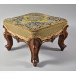 A Beadwork Top Rectangular Stool on Short Cabriole Supports, Small Tear to Top, 23cm Square