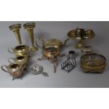 A Collection of Metalwares to comprise Sheffield Plated Burner Stand (With Loss) Various Teapots,