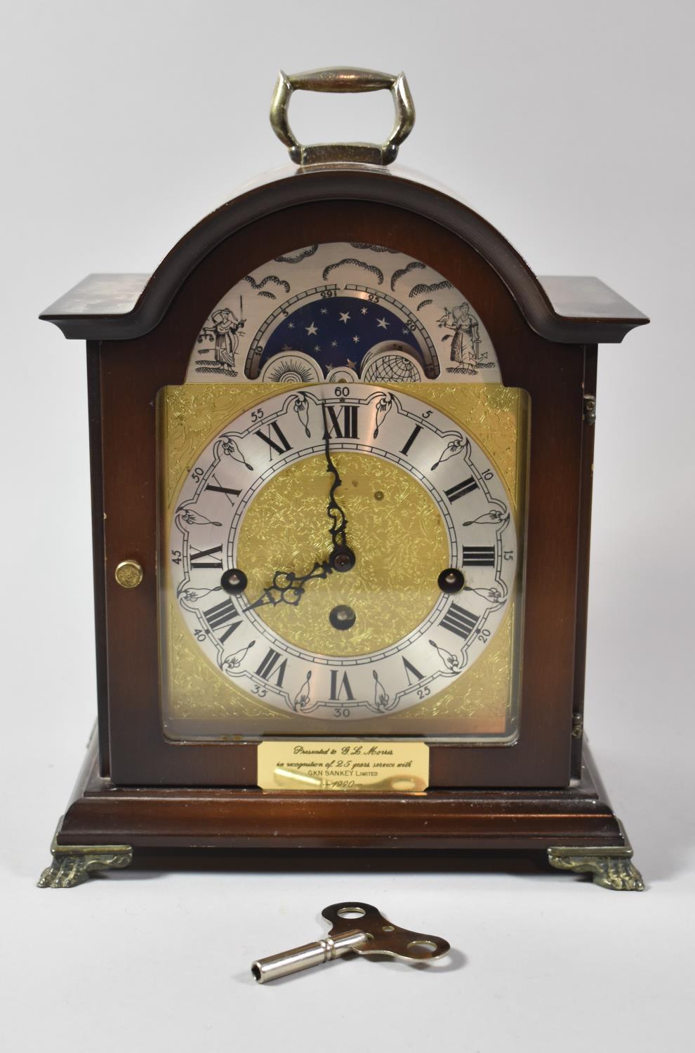 A German Westminster Chime Presentation Bracket Clock, Presented 1990, Chiming but Movement in