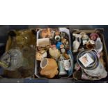 Three Boxes Containing Various Ceramics and Glasswares to Include Cat and Figural Ornaments, Cottage