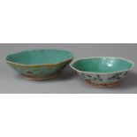 Two Chinese Straits Green Ground Octagonal Bowls, 20.5cm and 16.5cm Diameter