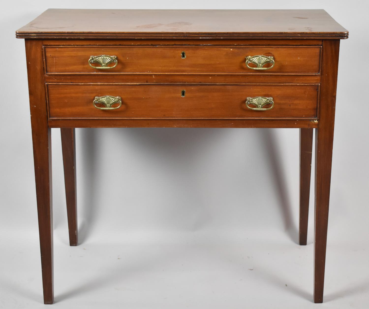 A Late 19th/Early 20th Century Two Drawer Side Table with Label for White & Co., Torquay on Square